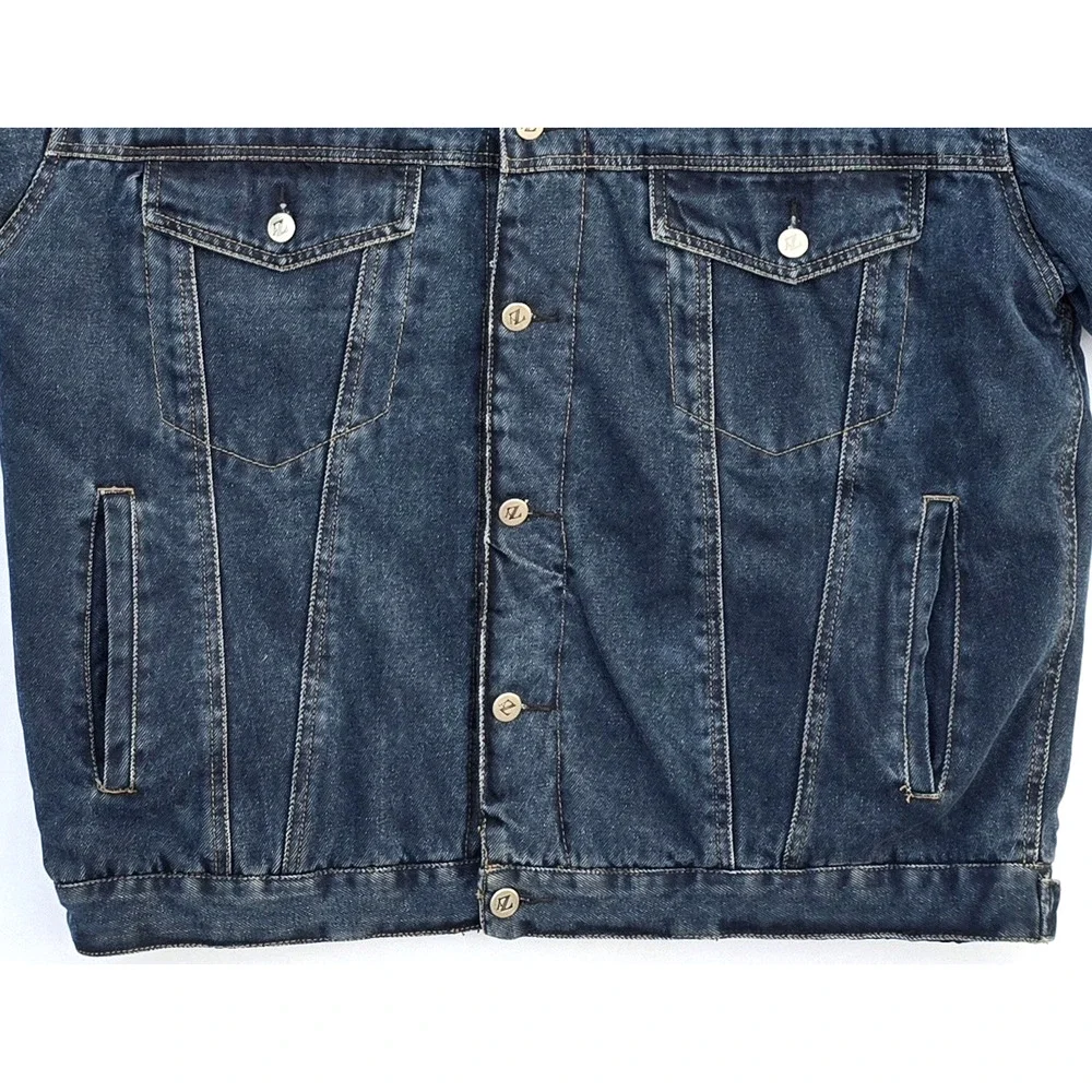 VTG Arizona Jeans Reversible Quilted Denim Jacket Men's Size Large Blue & Black